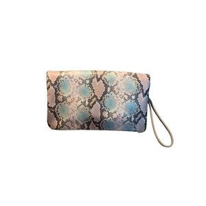 Kaari Blue Pink and Blue Snake Print Clutch